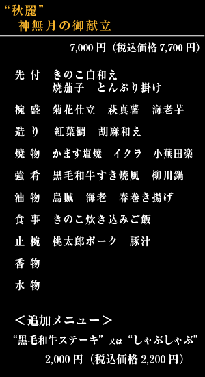 今月のおすすめ料理献立